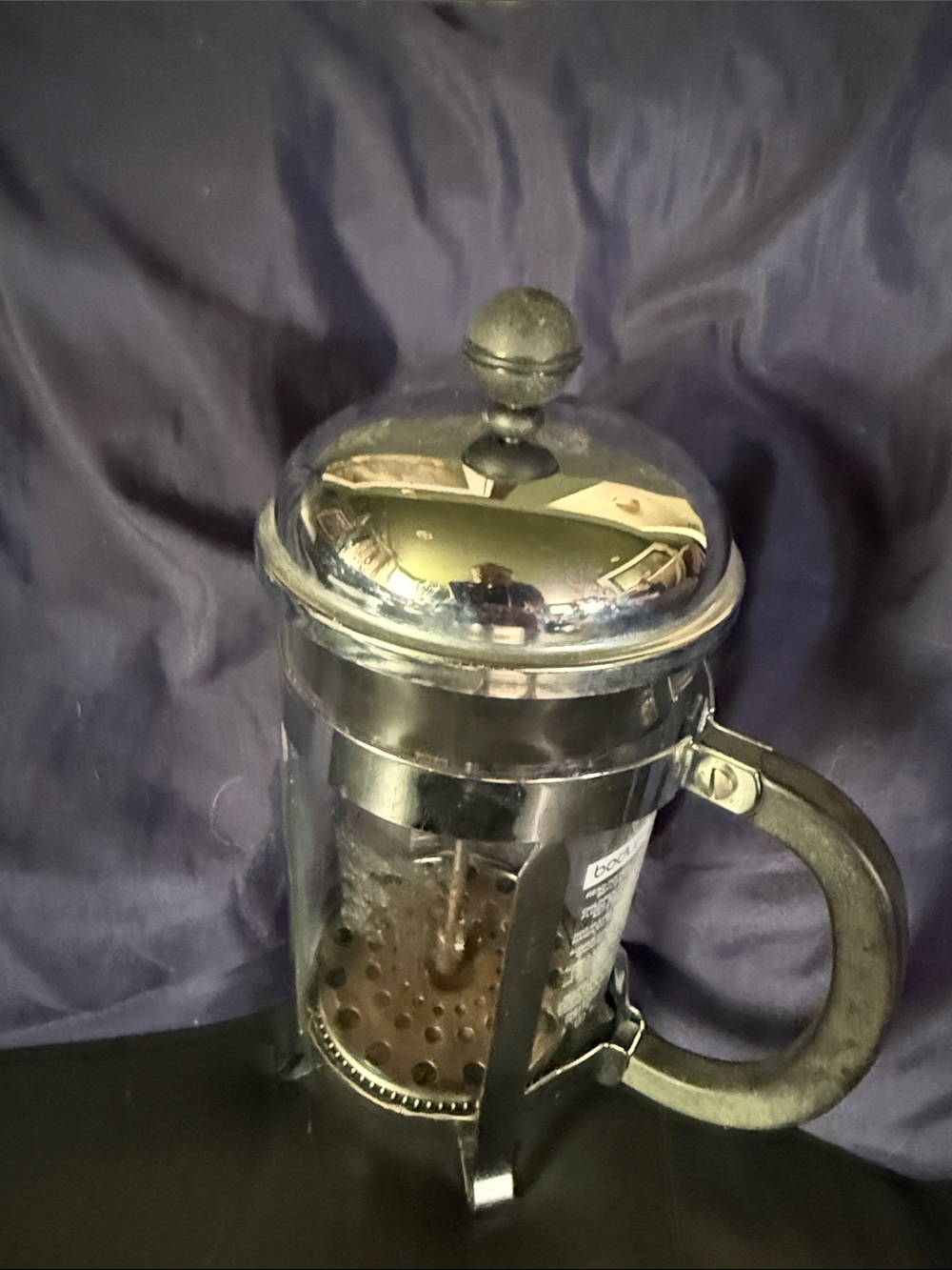 Bodum Chrome and Black Glass French Press Coffee Maker